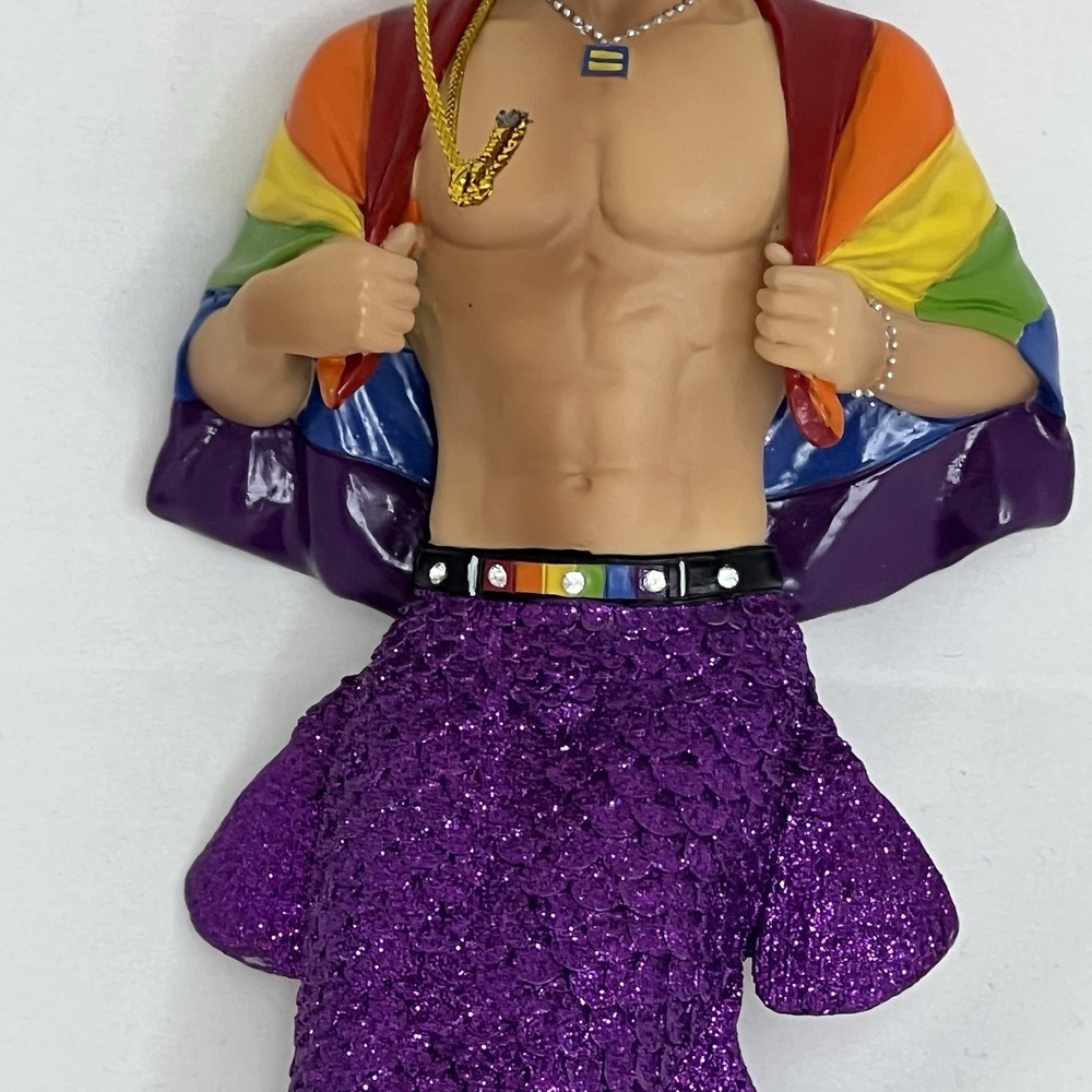 Gay Pride Merman with Rainbow Flag‎ Christmas Ornament 5590826 - Picture 4 of 7